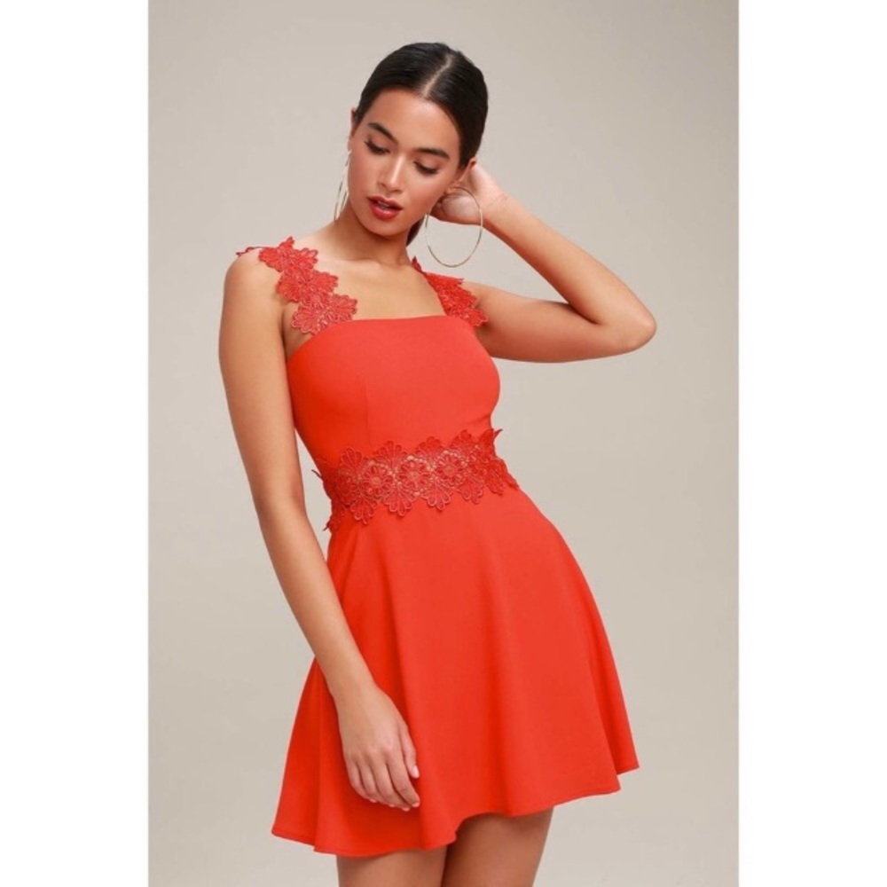 Lulu’s Lace Sleeve Skater Mini Dress NWT